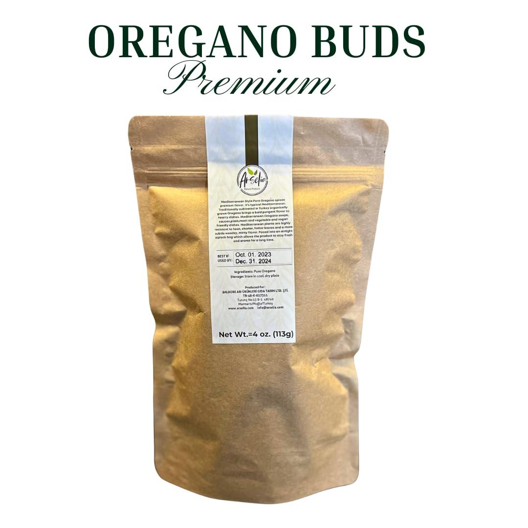 arselia natural products Arselia Oregano Buds | Pure Mediterranean Oregano | Whole Culinary Dried Oregano Buds | Gourmet Aromatic Oregano Leaf | Natural All Green Spices (4 Ounces)