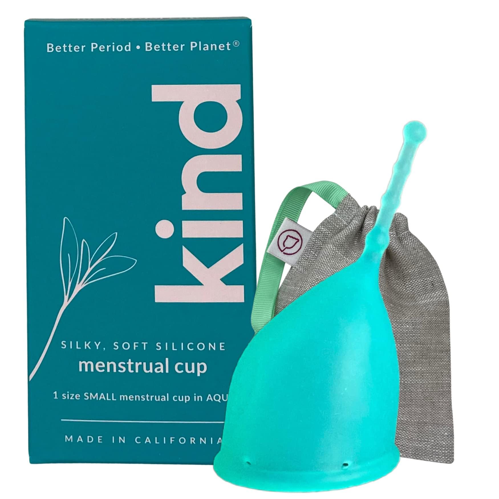 WEVOTOPIA Kind Cup | Menstrual Cups | Period Cup | Comfortable | Soft | Curved | Ergonomic | Easy to Use | Long Stem | High Cervix to Low Cervix | 100% Medical Grade Silicone Cup | USA (Small) (Aqua)