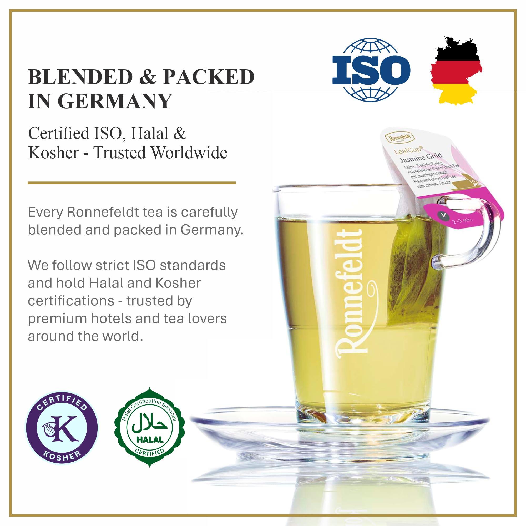 Ronnefeldt Ronnefeldt LeafCup Jasmine Gold - Green Tea Loose Leaf, 15 Individually Wrapped Tea Bags with Cardboard Tag to Hook on Cup - Natural Flavored Green Tea with Jasmine Flavour - Hot or Iced
