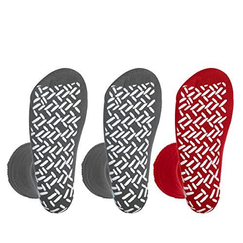 NOBLES HEALTH CARE PRODUCT SOLUTIONS Nobles Non-Skid Bariatric Slipper Socks - XXXL Extra Wide Socks, Diabetic Socks for Men and Women - Hospital Socks for Swollen Feet, Edema Socks, Diabetes Socks - 3 Pairs, 2 Grey 1 Red