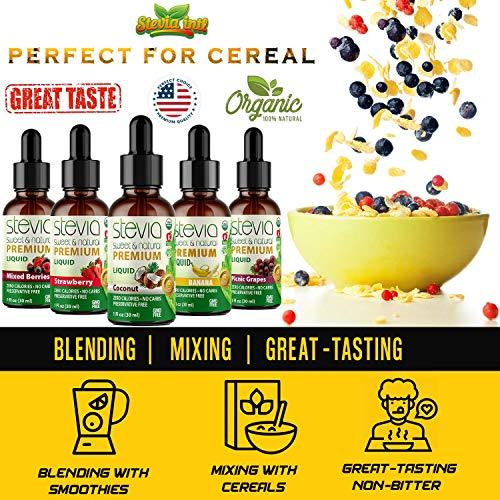STEVIA INTL Stevia Intl - (Pack of 5) Exotic Fruits Bundle. 5 Flavors Stevia Liquid Drops. All Naturally Sweet, Non-Bitter, No Sugar Added, 0 Carb, 0 Calorie, Non-GMO, Vegan, Diabetic & Keto Friendly (1oz)