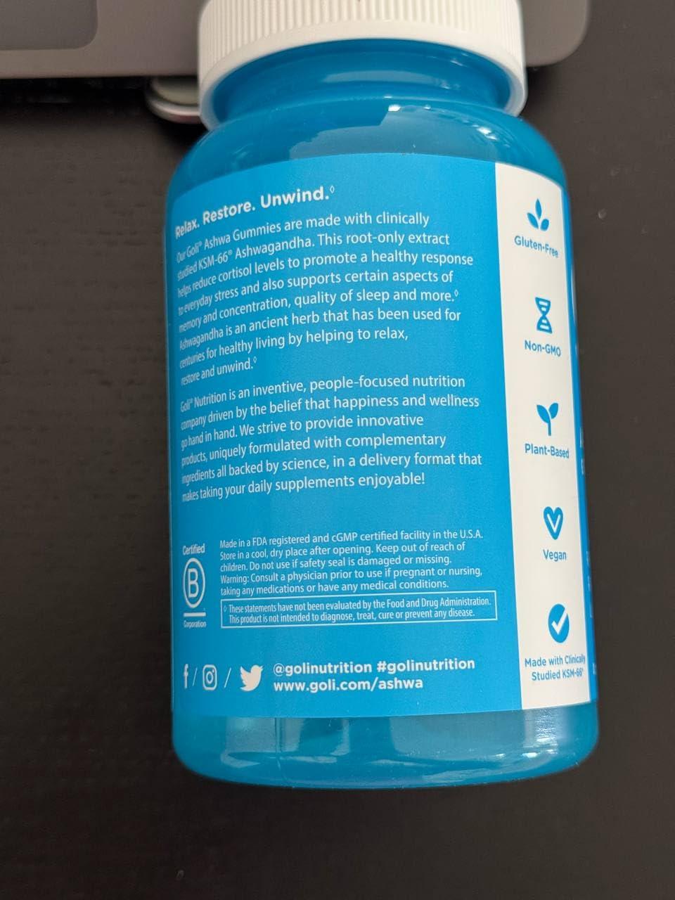 Goli Goli Ashwagandha & Vitamin D Gummy 120 Count - Relax. Restore. Unwind. (Mixed Berry, KSM-66, Vegan, Plant Based, Non-GMO, Gluten-Free & Gelatin Free), Pack of 2