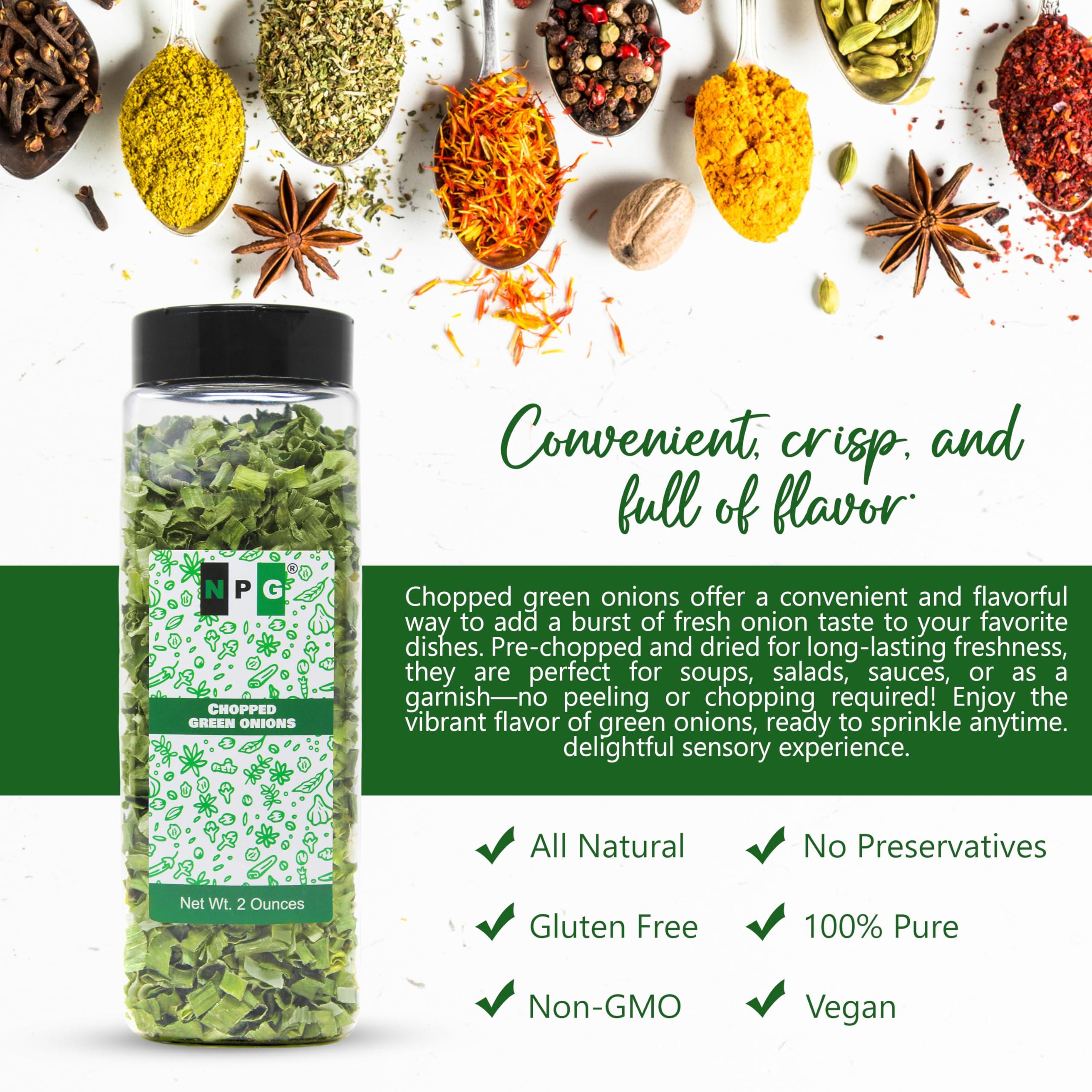Natural Plus Green NPG Freeze Dried Chopped Green Onions 2 Oz (Pack of 2), All Natural Non-GMO Gluten Free, Dry Green Onions, Dried Scallions, Gourmet Spring Green Onions for Cooking, Salads, Garnish