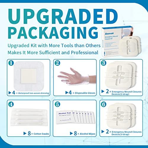 Senvok Zip Sutures Butterfly Bandaids Assorted 2-Size Pack of 4, Emergency Wound Closure Kit - Surgical Laceration Repair Without Stitches - Quick Clot -Steri Strips Bandages Sutures (PU)