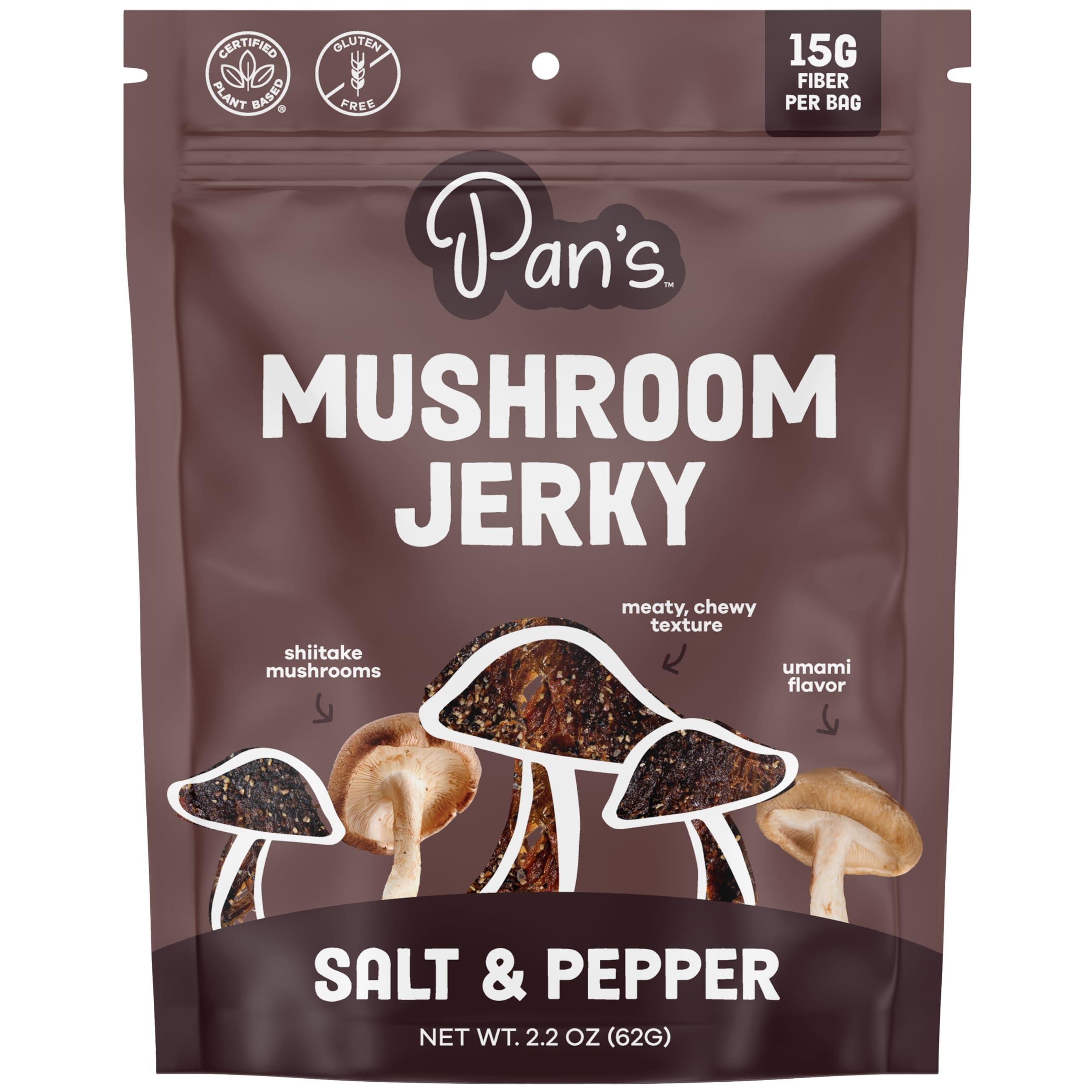 Pan's Pan's Mushroom Jerky, Organic, Vegan Snacks, Dried Mushrooms Shitake, Plant based Jerky, Meatless Jerky, Gluten Free, High in Fiber, with Salt & Pepper flavor (2.2 Ounce, Pack of 1)