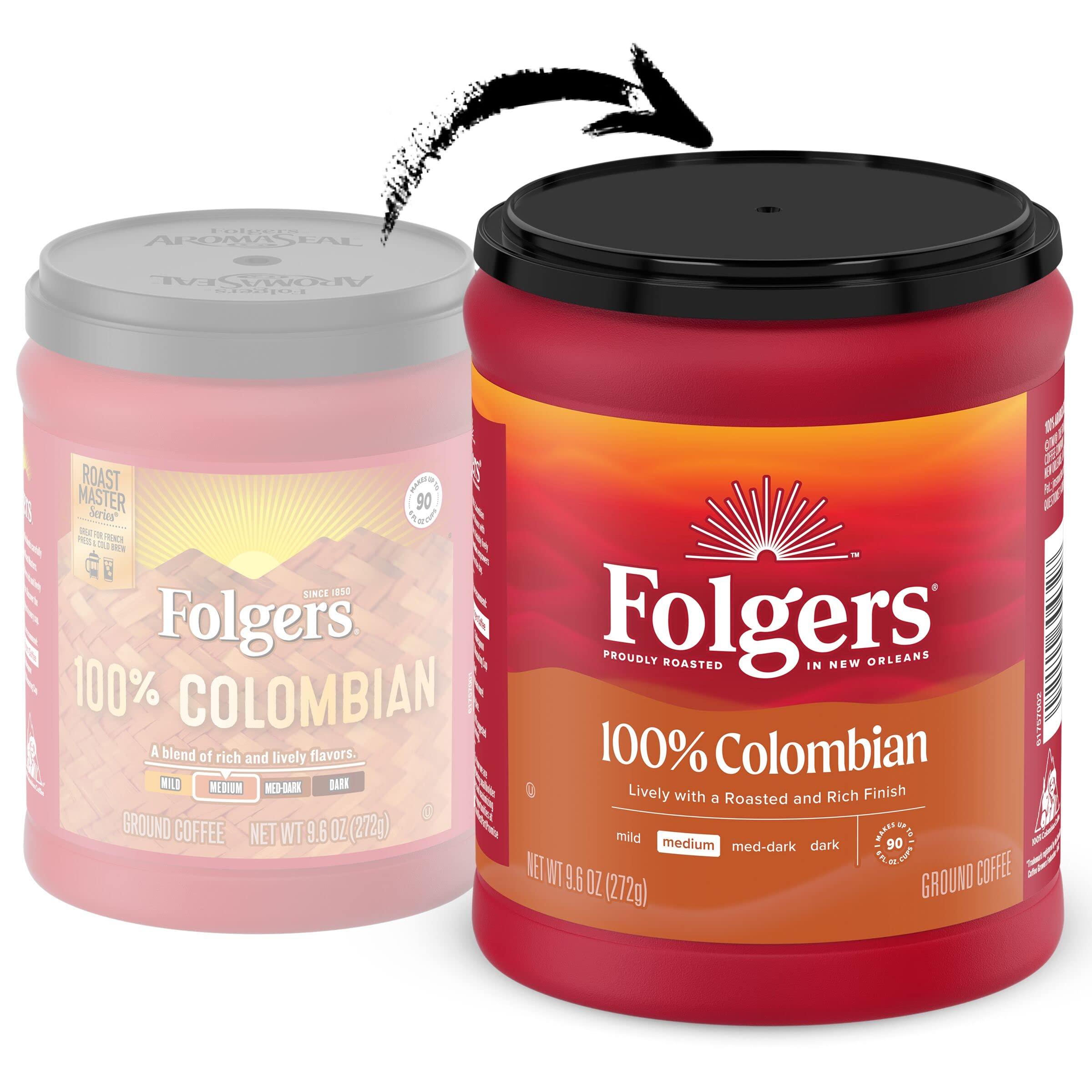 Folgers Folgers 100% Colombian Coffee, Medium Roast Ground Coffee, 9.6 Ounce Canister