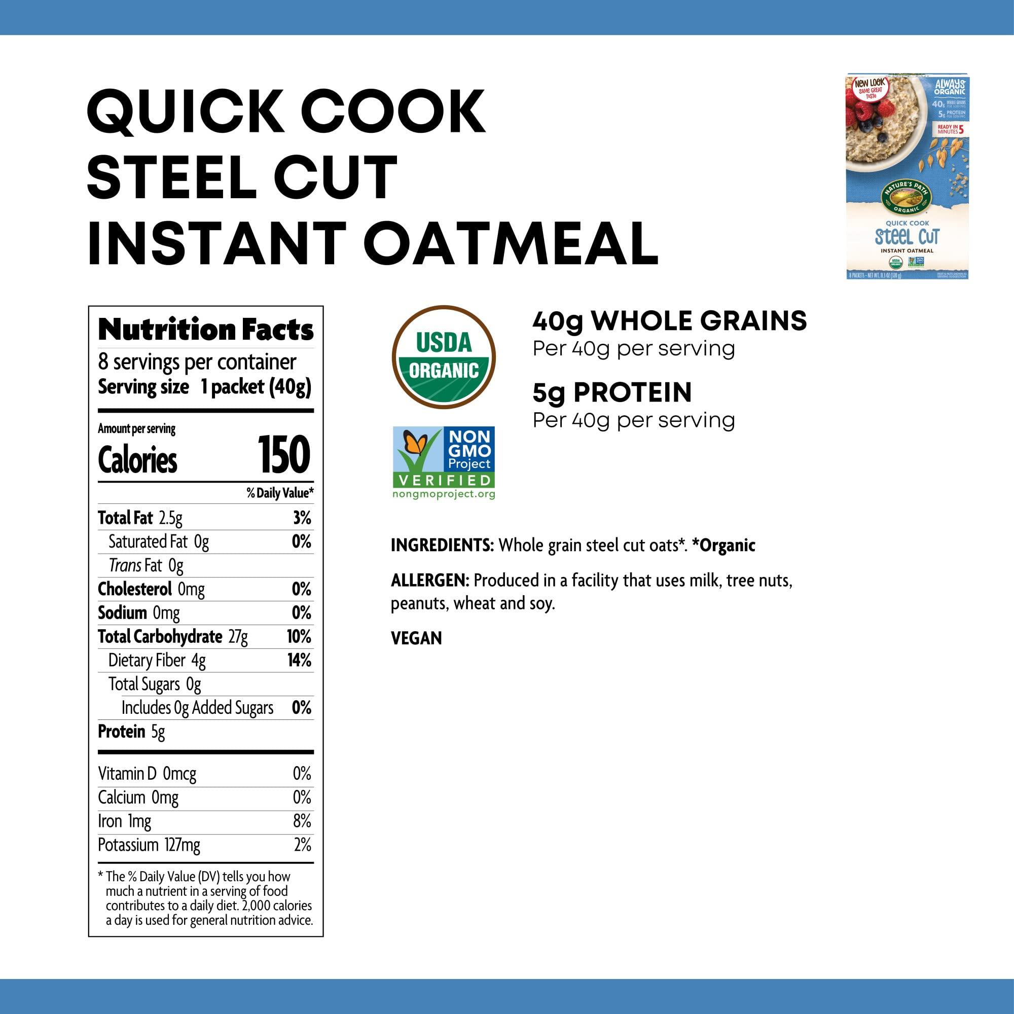 Nature's Path Nature\'s Path Organic Quick Cook Steel Cut Oatmeal, 11.3 oz (Pack of 6), Non-GMO