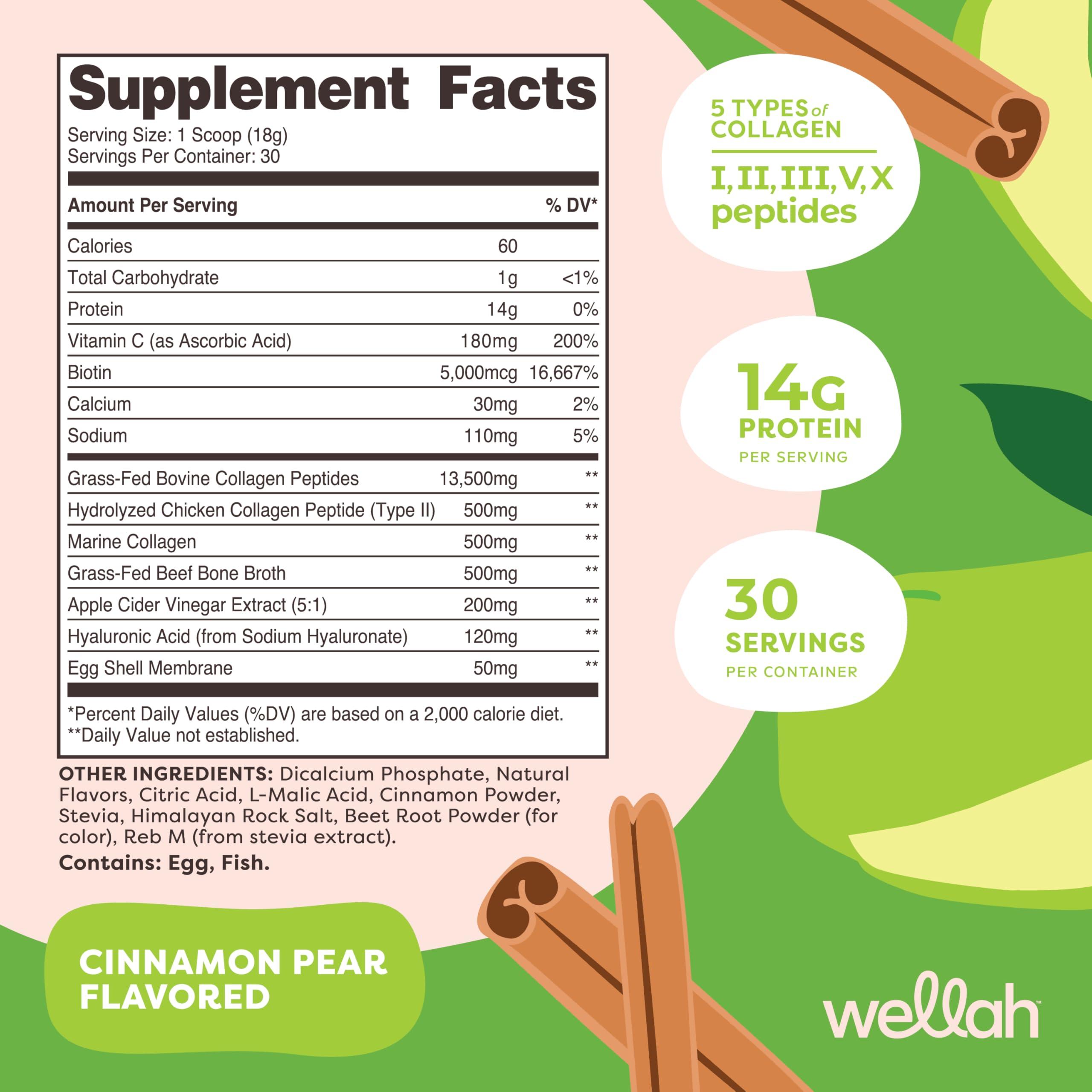Wellah Wellah The Afterglow Multi Collagen Protein + Beauty (30 Servings, Cinnamon Pear) - Hair, Skin, Nail & Joint Support - Non-GMO and Gluten Free