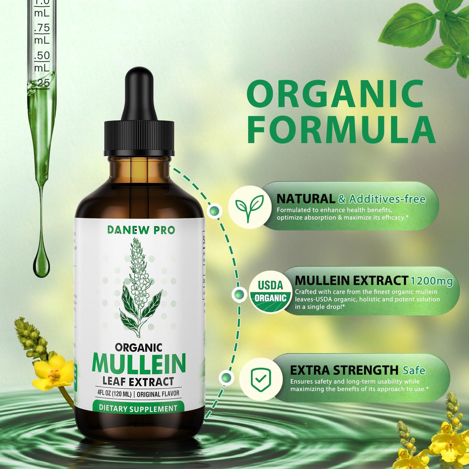 DANEW Pro DANEW Pro Mullein Drops for Lungs - Mullein Leaf Extract - Support Lung Cleanse & Respiratory Function for Healthy Breathing - Natural Supplement, Tincture Drops | Non-GMO, Vegetarian | 4 oz 120ml