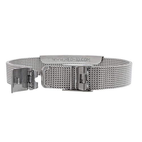 American Medical ID American Medical ID – Sleek Mesh Medical Alert ID Bracelet – Surgical Stainless Steel, Adjustable ID Band Sizing & Clasp, 4 Lines Personalized Engraving Included