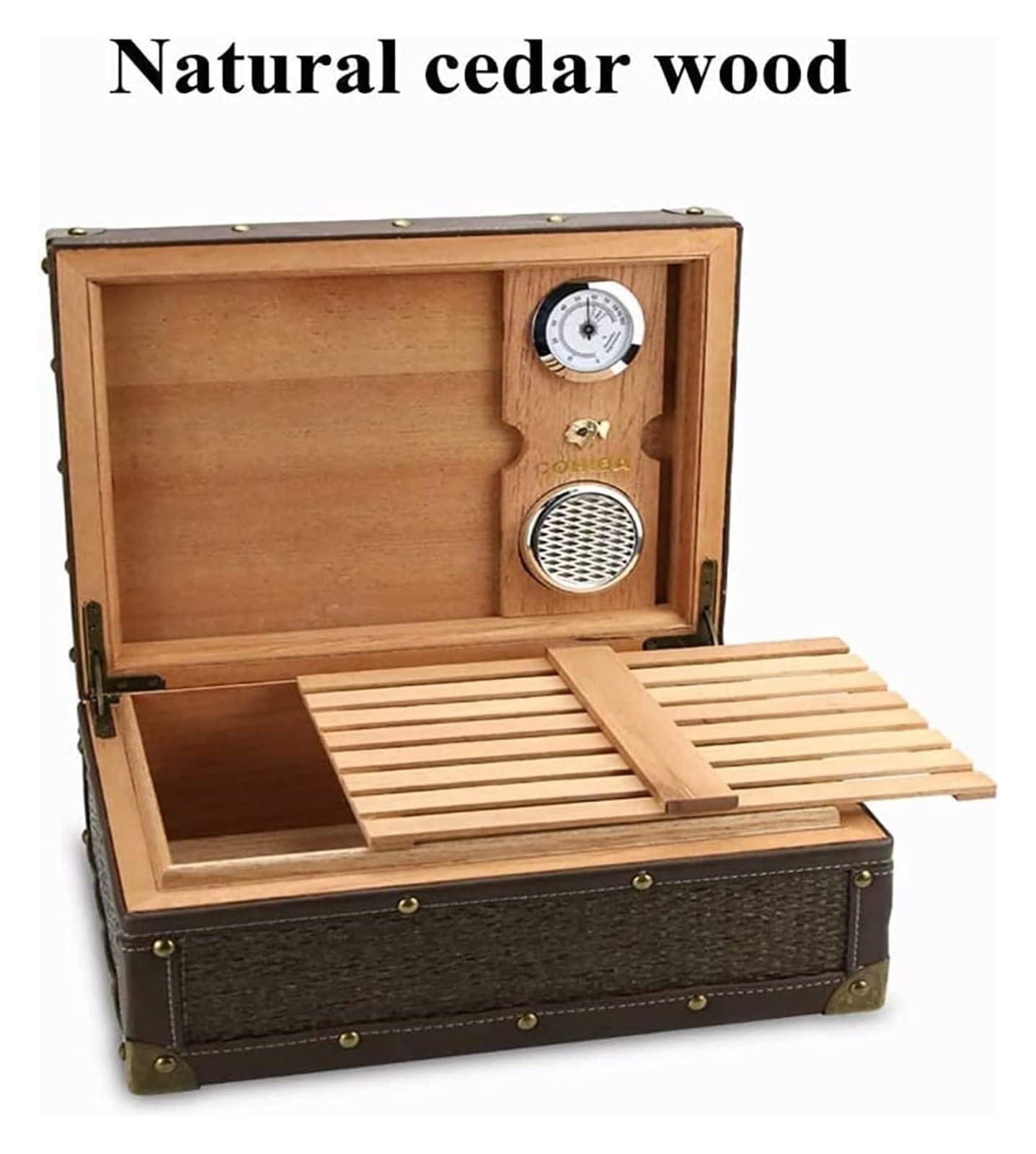 TiStm Cigar Humidor Handcrafted Humidor, Handmade, Desktop Cigar Storage, with Hygrometer Humidifier, for Men, for 50 Cigars, Ebony Finish