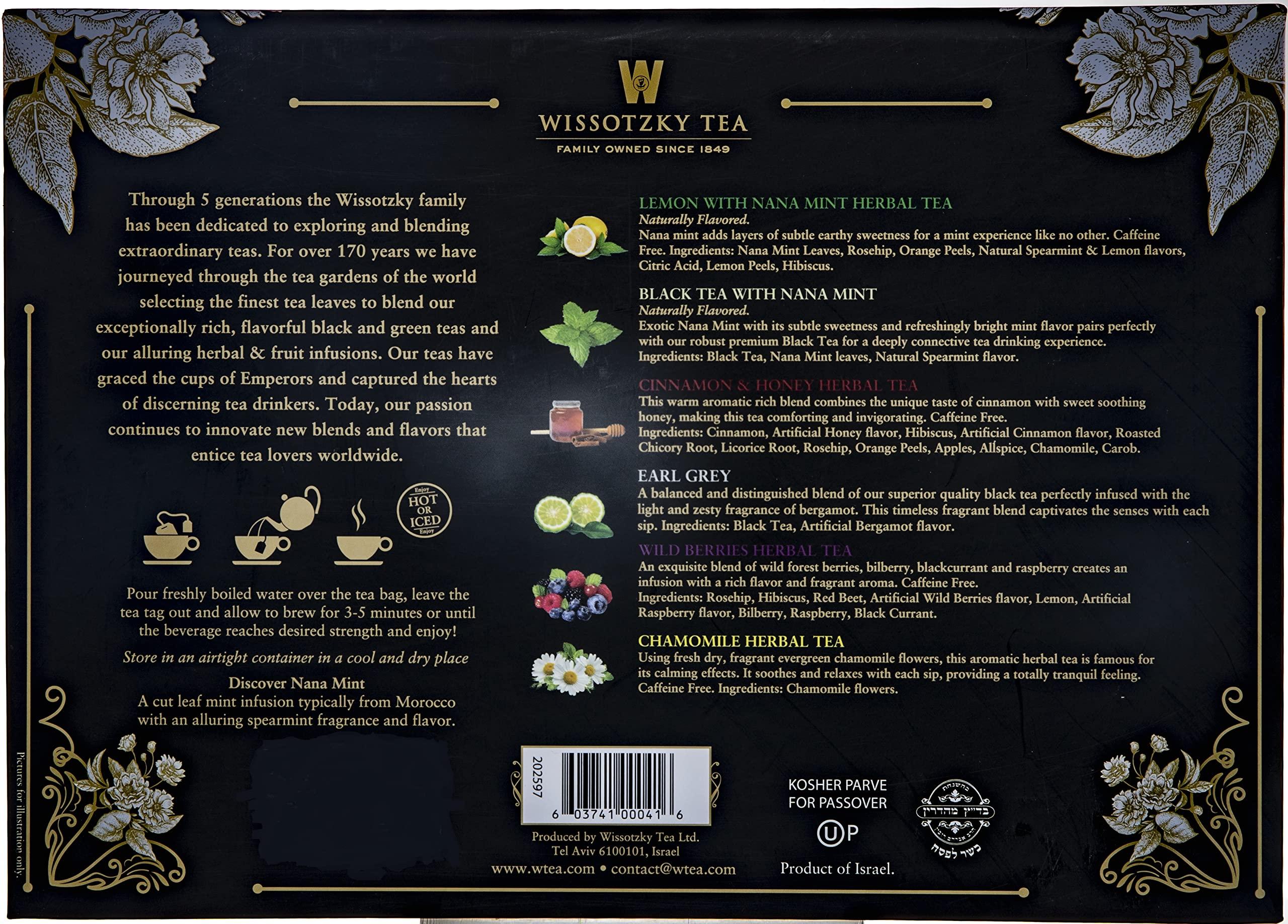 Wissotzky Tea Wissotzky Artisinal Tea Chest Box, Assorted Flavors of Black & Herbal Tea Bags (42 Tea Bags) 6 Flavors | Tea Sampler Variety Pack | Tea Gift Set | Individually Wrapped | Corporate & Holiday Gifts | Certified Koesher