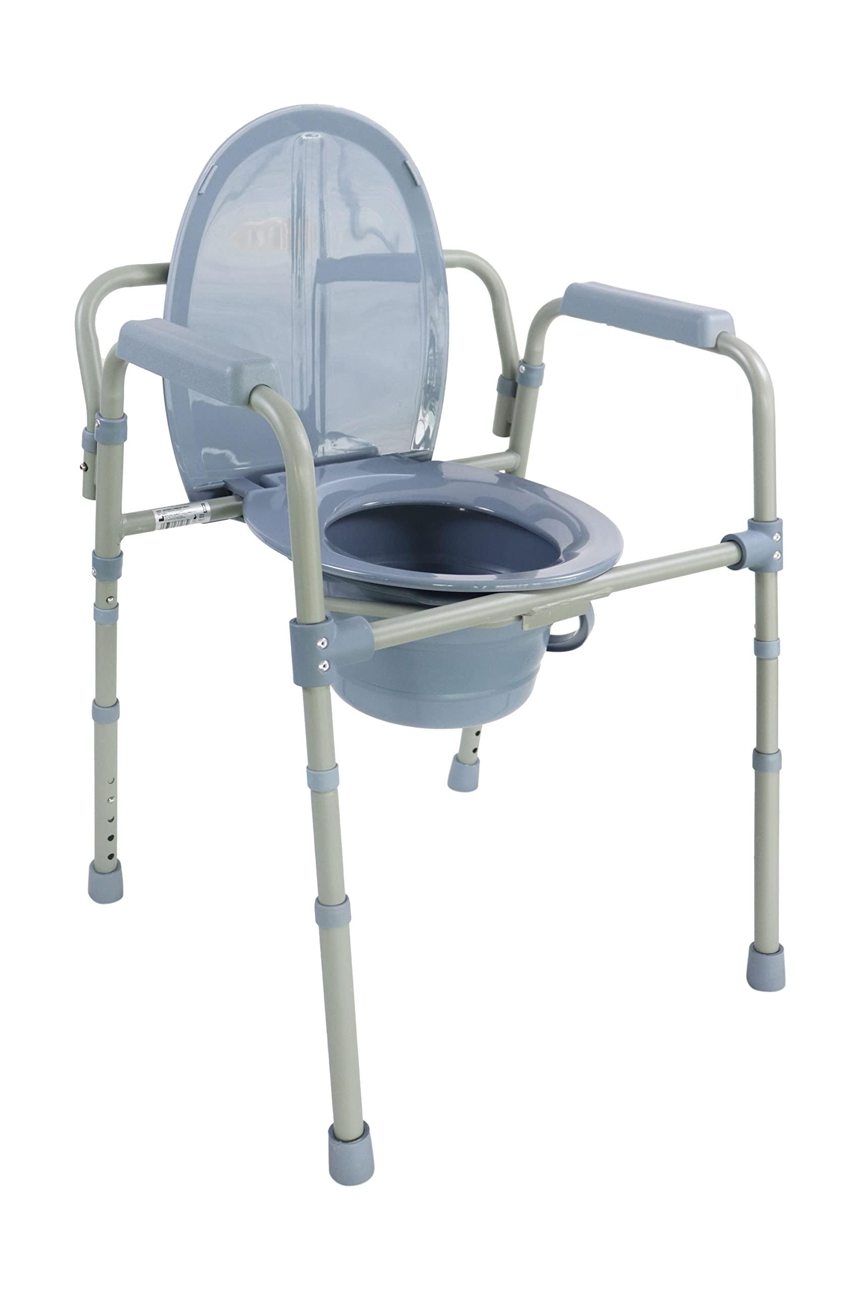 PEPE Mobility Pepe - 3 in 1 Bedside Commodes for Adults, Adult Potty Chair for Seniors Over Toilet, Urinal Chair for Elderly with Bucket, Commode Toilet Seat Riser, Adjustable Stand Alone Toilet Safety Rail Gray