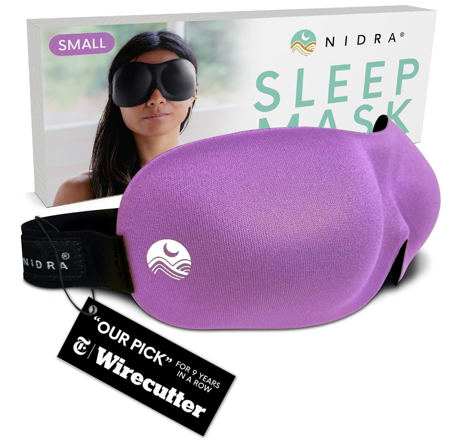 Nidra Nidra Small Medium Sleep Mask for Women & Men, Blackout Blindfold Eye Mask, Deep Rest, 3D Comfort Contoured for Side Sleepers, Lightweight & Soft, Light Blocking for Travel, Yoga, Sleeping, Purple