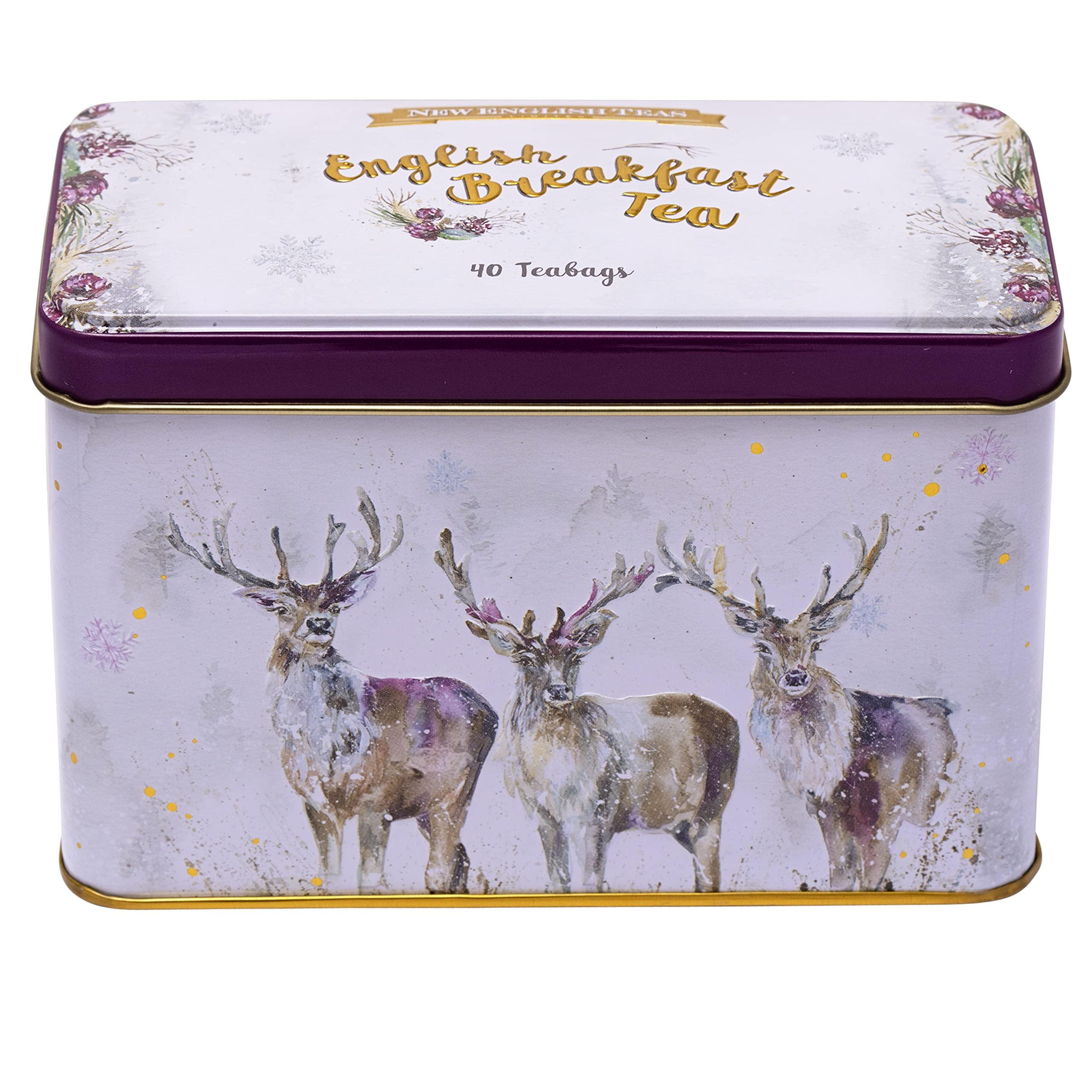 New English Teas New English Teas English Breakfast Christmas Tea Gift Set, Stag Design Tin with 40 English Breakfast Tea Bags