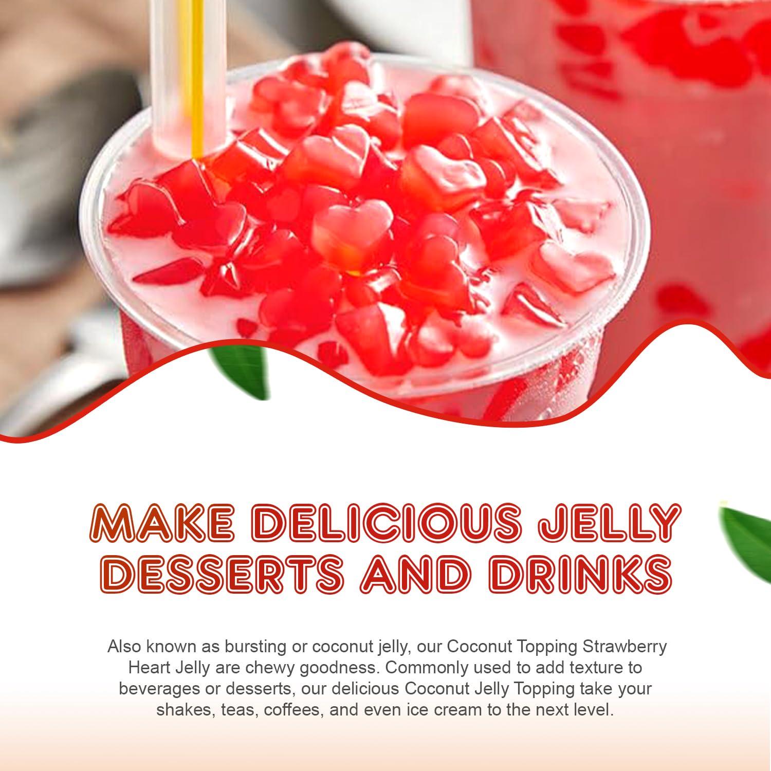 Fanale Fanale Coconut Jelly Topping nata de coco for Boba Tea | Ice Cream | Yogurt | Smoothie | Milk Tea | Desserts Strawberry Heart Shaped, 6.6 pound (Pack of 4) | JEL026-CS