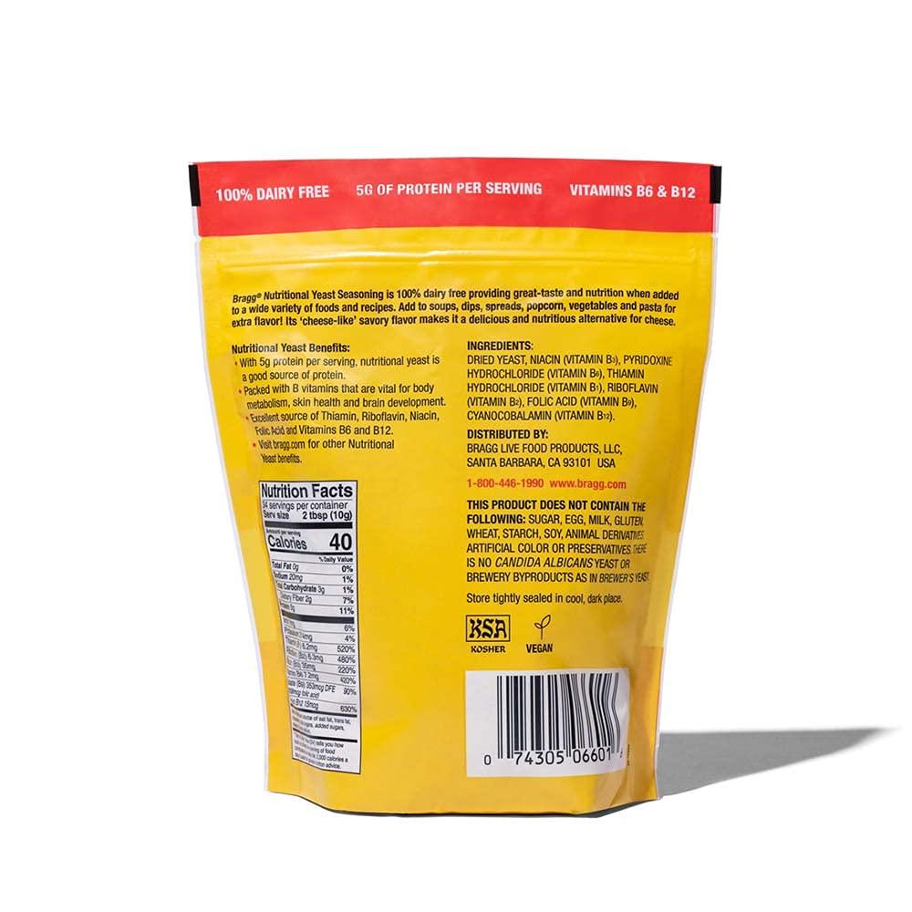 Bragg Bragg Premium 12 Ounce Nutritional Yeast Seasoning Pouch - Vegan, Gluten Free Cheese Flakes and Coconut Aminos, All Purpose Seasoning, 10 Oz, Single