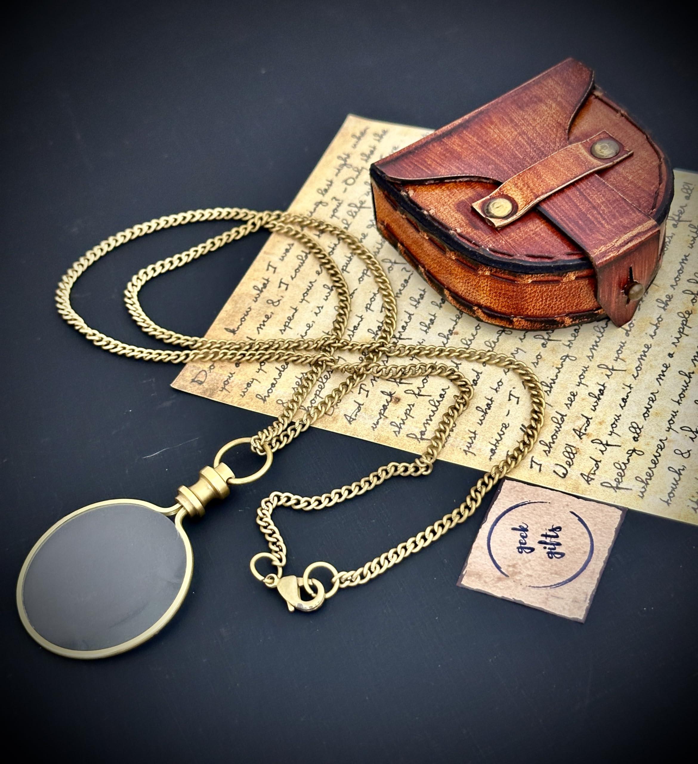 geekgifts Monocle Pocket Magnifying Glass with Leather Box, Magnifying Glass for Reading, Pocket Monocle Costume - Pocket Magnifiers 10x, Keepsake, Stocking Stuffer Gifts for Men Women