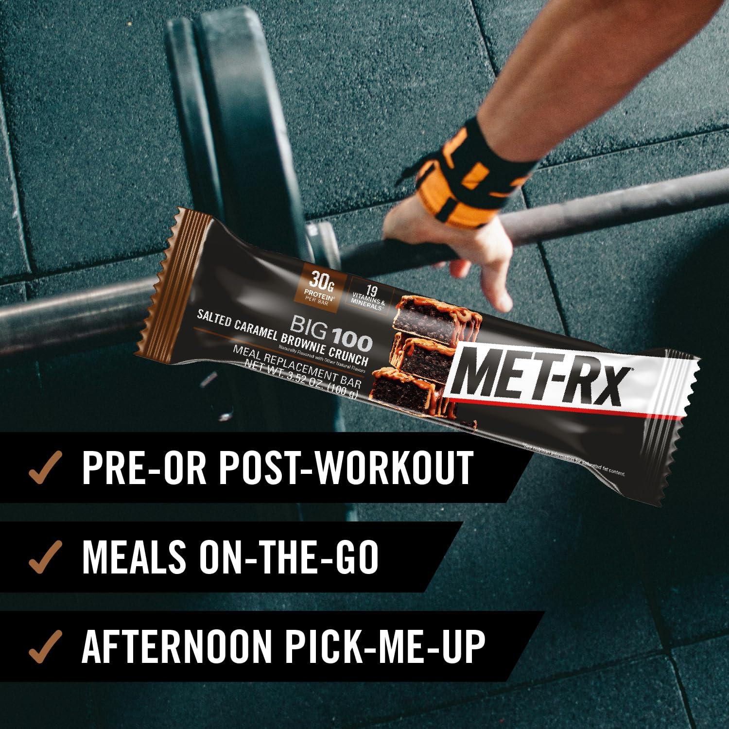 MET-Rx MET-Rx Big 100 Protein Bar, Meal Replacement Bar, 30G Protein, Salted Caramel Brownie Crunch, 9 Count, 3.52 Oz.(Packaging may vary)