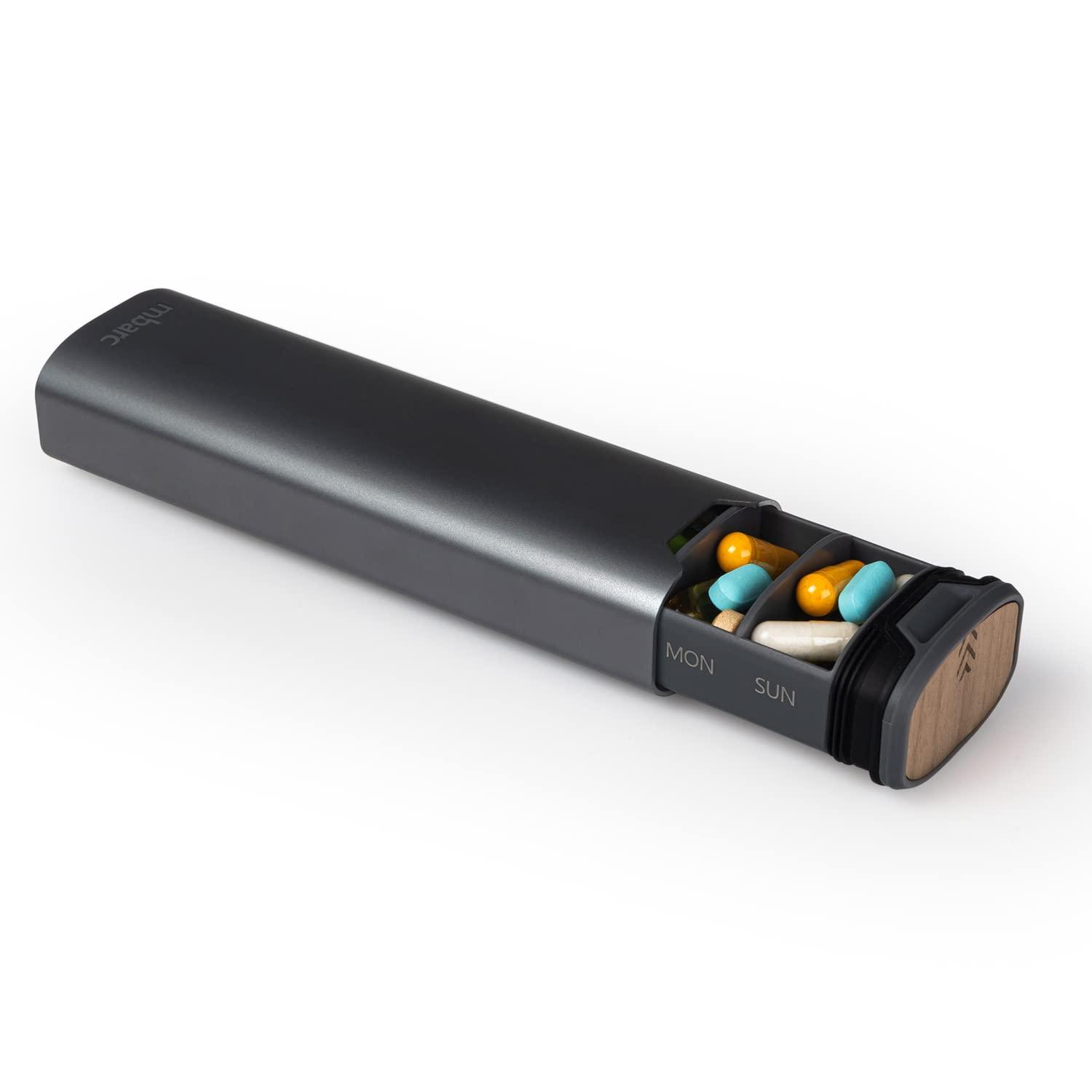 HIGHERHUMAN HigherHuman 7 Day Weekly Pill Organizer 2.0 by mbarc - Premium Stylish Aluminum and Wood Large Capacity Pill Box for Supplements, Pills, Vitamins and Medication. (Steel Grey)