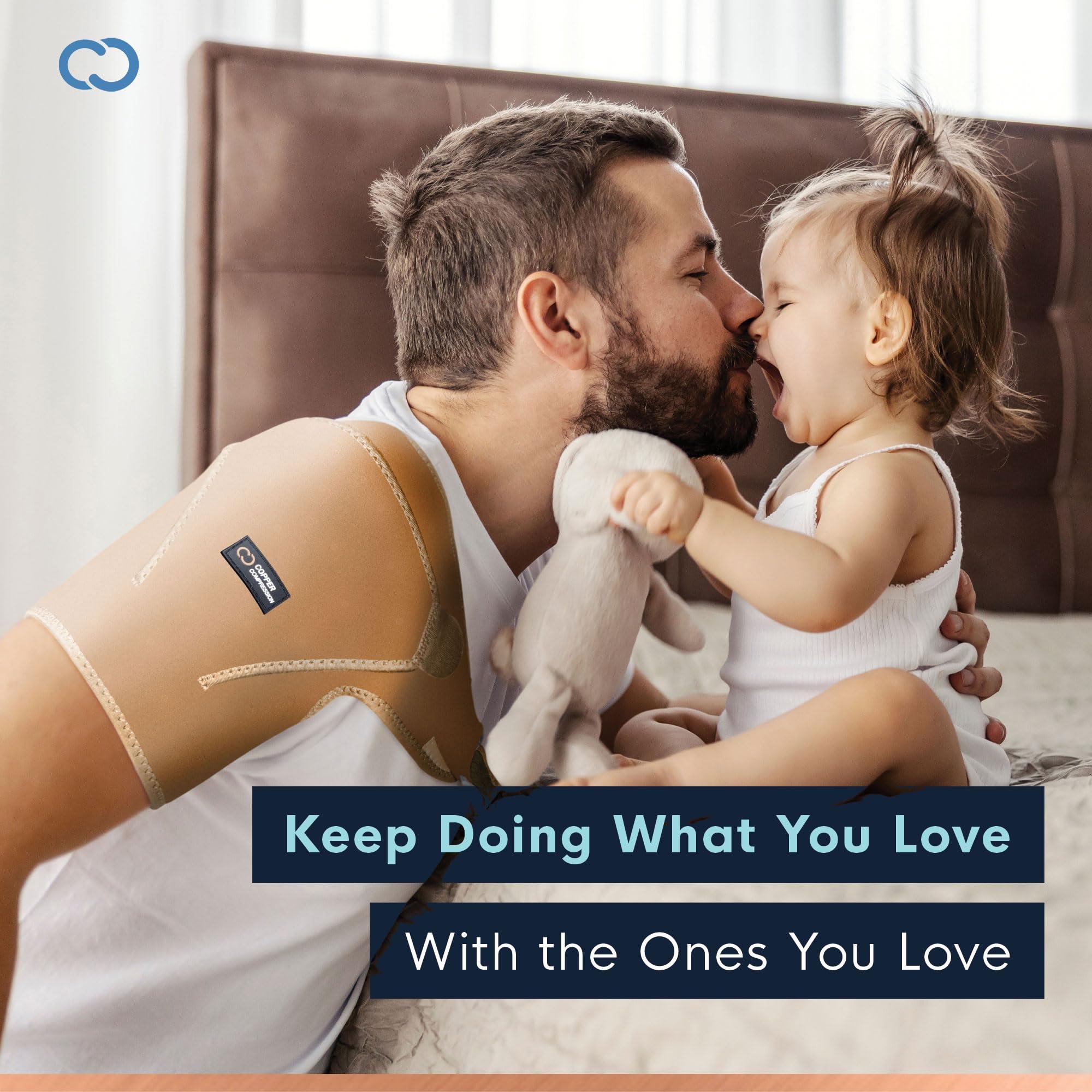 Copper Compression Copper Compression Recovery Shoulder Brace - Immobilizer for Torn Rotator Cuff, AC Joint Pain Relief, Dislocation, Arm Stability, Injuries, Tears - Adjustable Fits Men, Women - Tan - L/XL