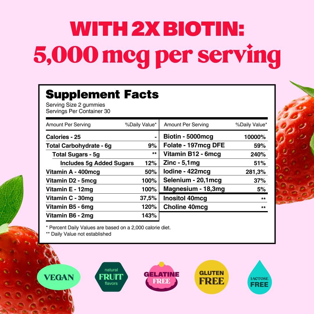 Bloom Robbins Bloom Robbins 60 Hair Gummies for Faster Hair Growth Vitamins for Women & 5000 MCG Non-GMO Vegan Biotin Gummies - Hair Skin and Nails Gummies - Hair Growth Gummies & Hair Skin and Nails Vitamins