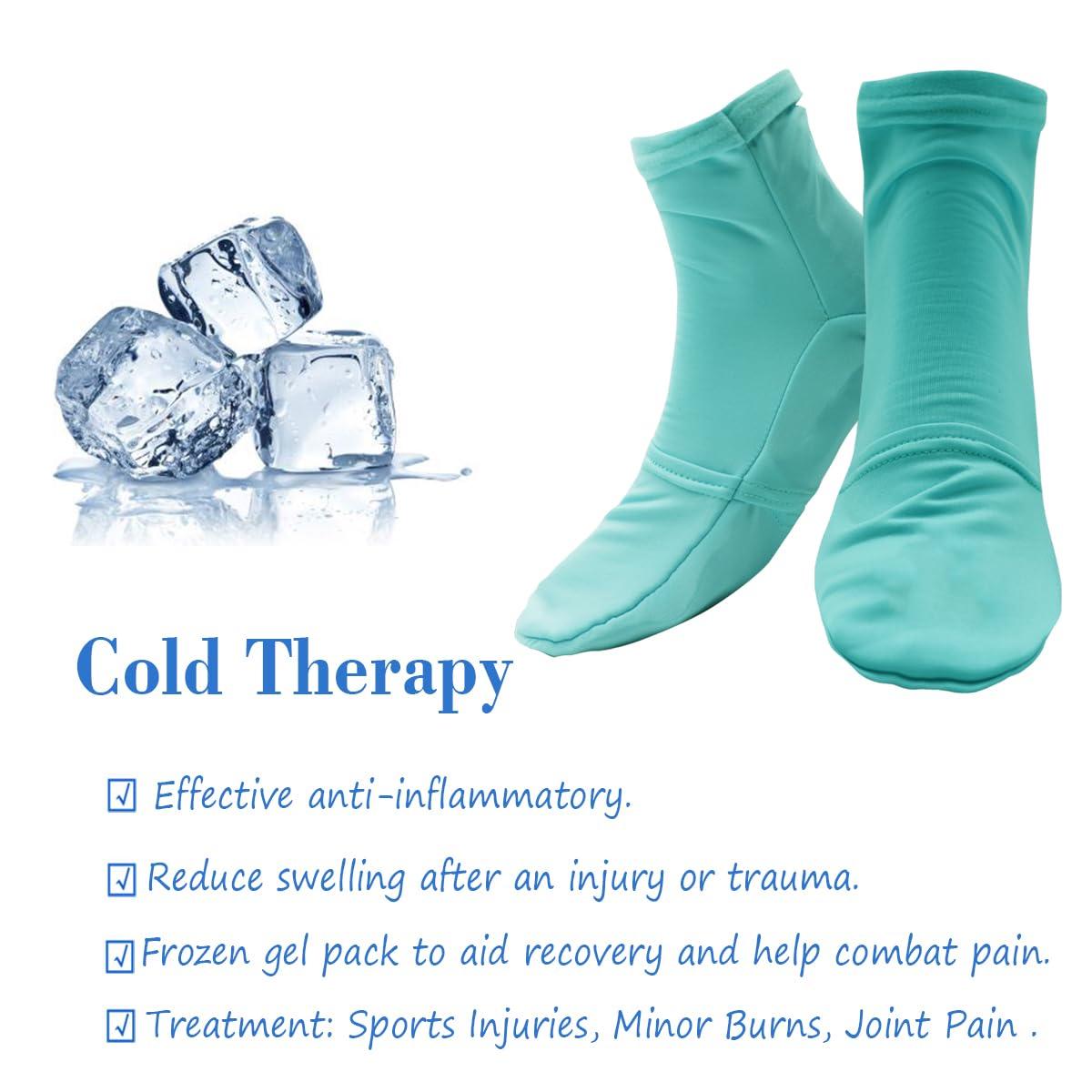 coldpa Reusable Cold Therapy Socks, Gel Ice Pack for Feet Heels Injuries Swelling, Hot and Cold Therapy Socks for Plantar Fasciitis Neuropathy Chemotherapy Pain Relief for Foot Ankle (Green)