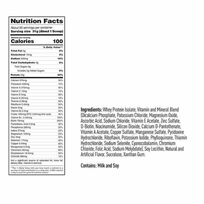 QD Isopur\'ee Zero Carb Whey Protein Powder, Creamy Vanilla, 3.4lb