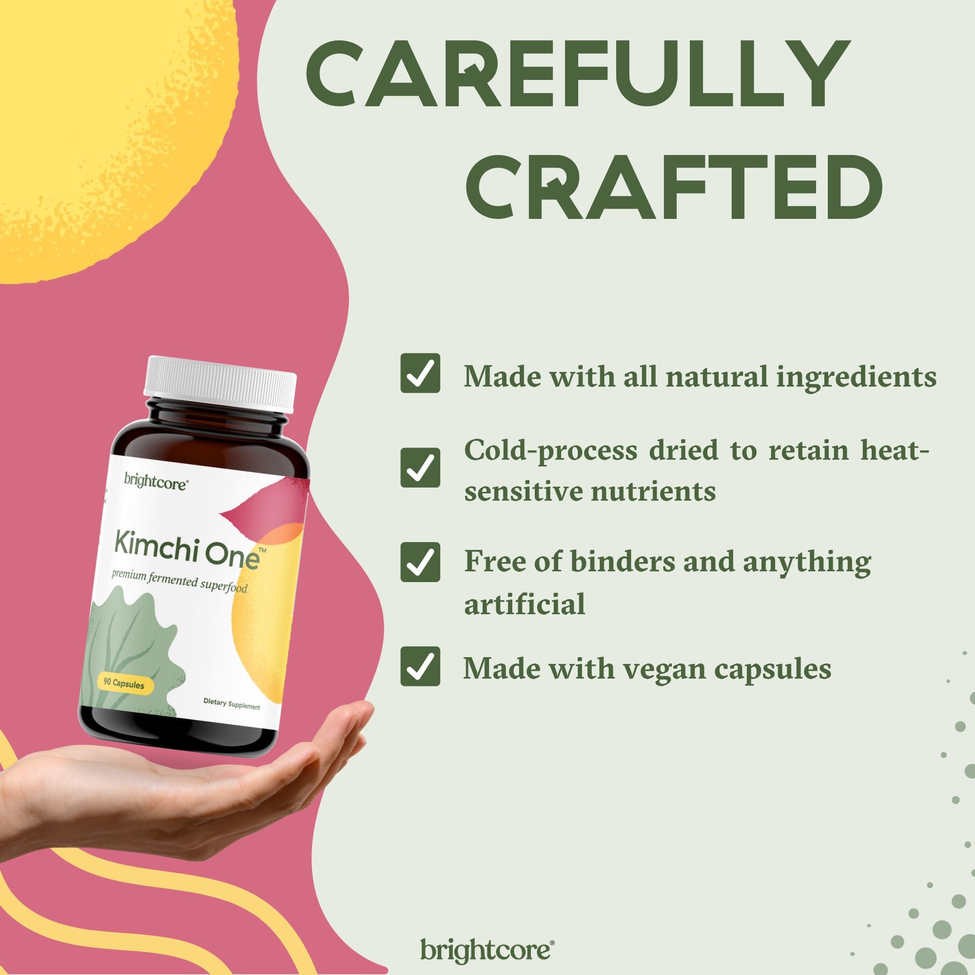 Brightcore Brightcore Nutrition - Kimchi One, Kimchi Powder Capsules, Probiotics, Enzymes, & Antioxidant Supplement, Premium Gut Health Superfood for Overall Well Being, Gluten-Free, 90 Vegan Capsules