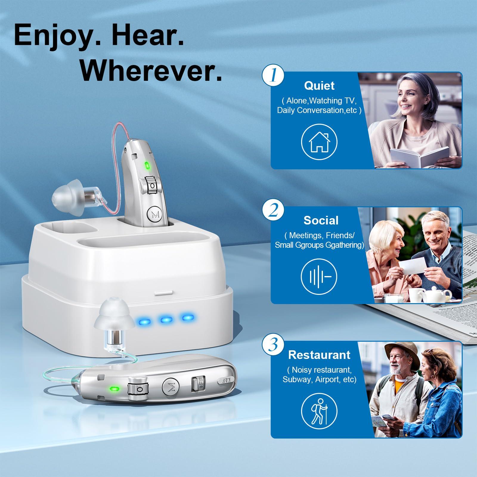 JIAYINIDS Rechargeable Hearing Aids for Seniors, OTC Digital Hearing Aids for Adults&Seniors with Noise Cancelling, Invisible Behind The Ear Hearing Amplifiers For Moderate Hearing Loss With Volume Control