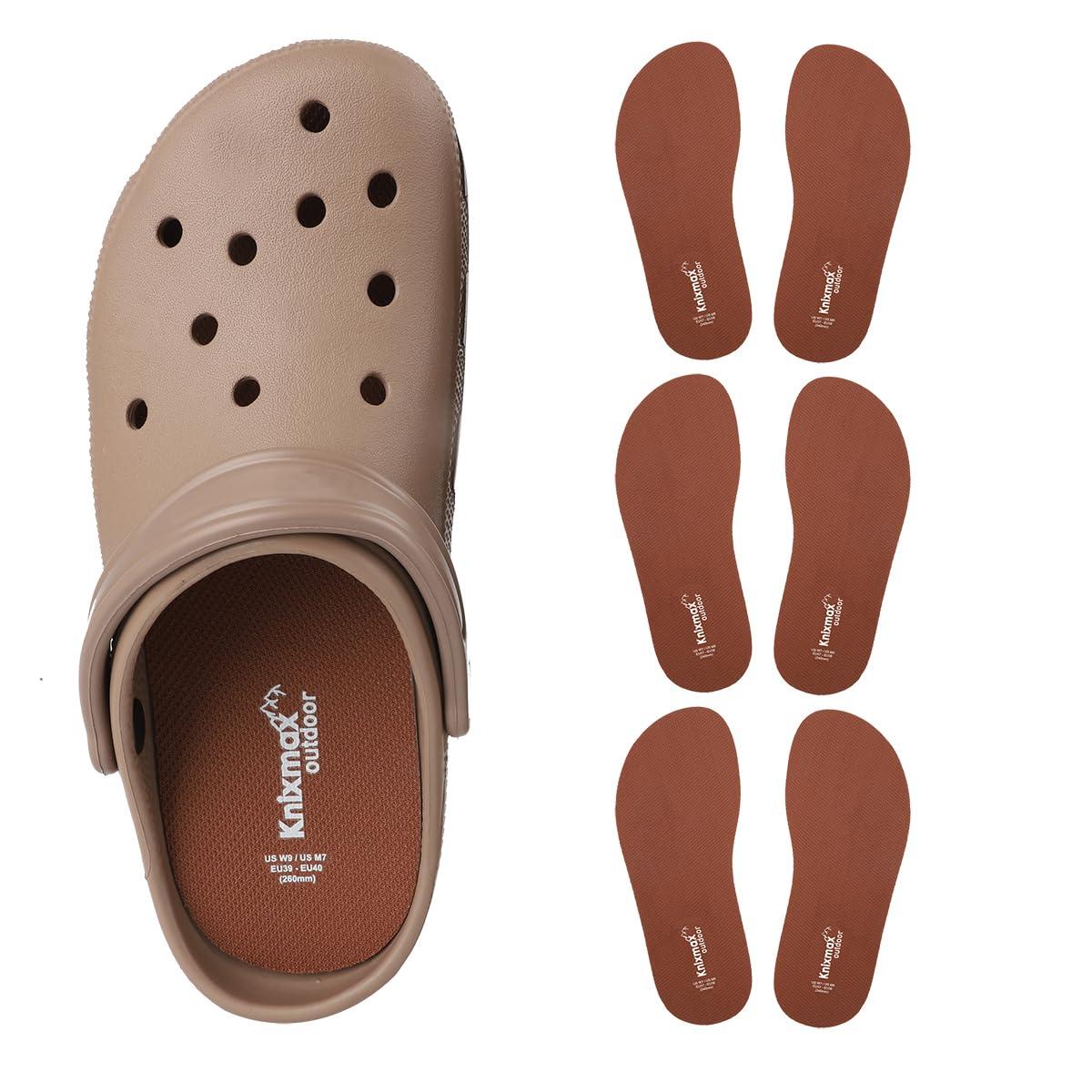 Knixmax Outdoor 3 Pair Insoles for Clogs Garden Shoes, Ultra-Thin Shoe Insoles for Women Men Comfort Inserts Work Nurse Shoes, Chef Shoes, Barefoot Breathable Liners Insert Clogs Pads Light Brown Size 12