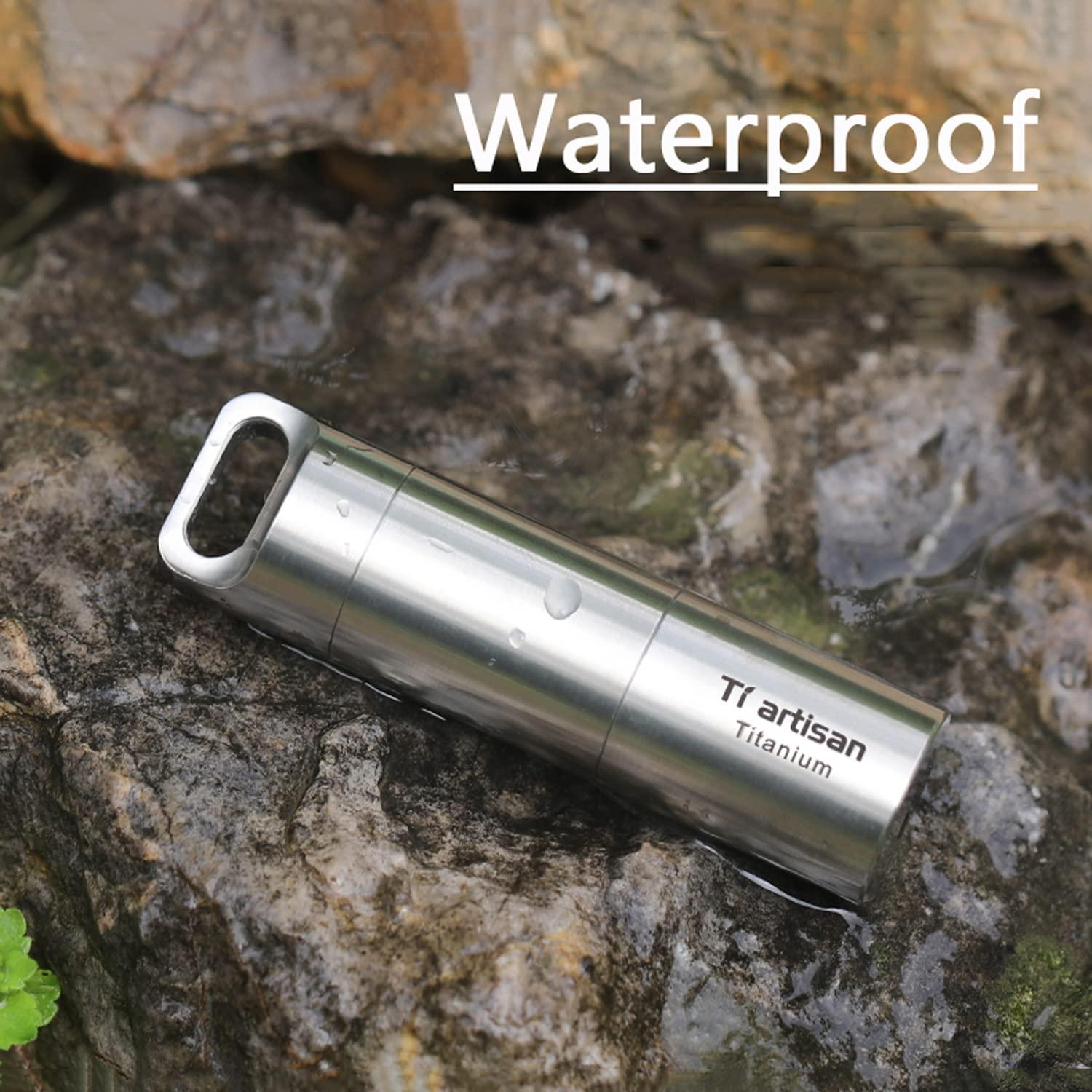 DXDUS Keychain Pill Holder Titanium Waterproof, Portable Pill Container Outdoor EDC Pill Case, Metal Travel Pill Box Medicine Storage, Discreet Pill Carrier with 2 Compartment, BPA Free