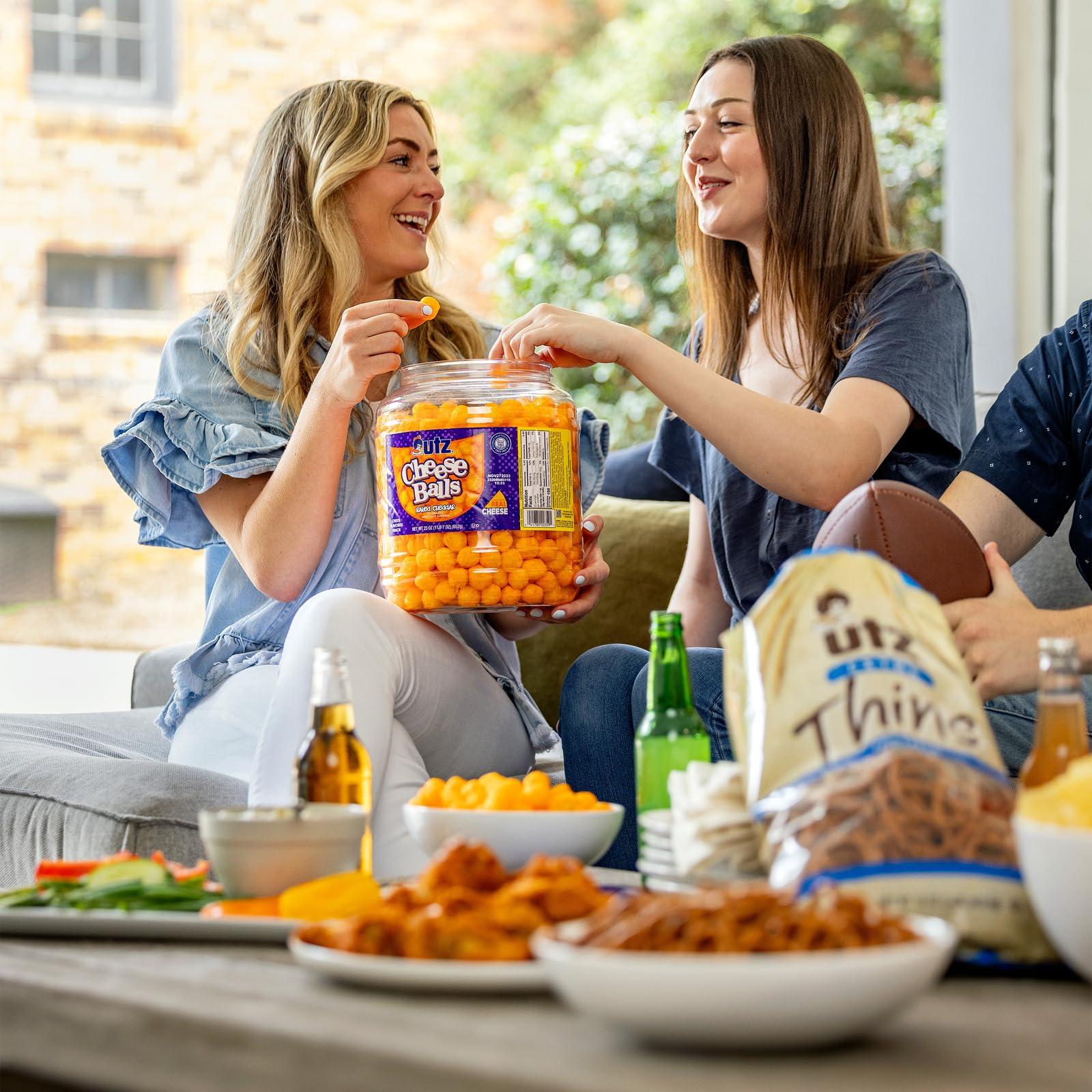 Utz Utz Cheese Balls Barrel, Tasty Snack Baked with Real Cheddar Cheese, Delightfully Poppable Party Snack, Gluten, Cholesterol and Trans-Fat Free, Kosher Certified, 36.5 Oz (Pack of 2)