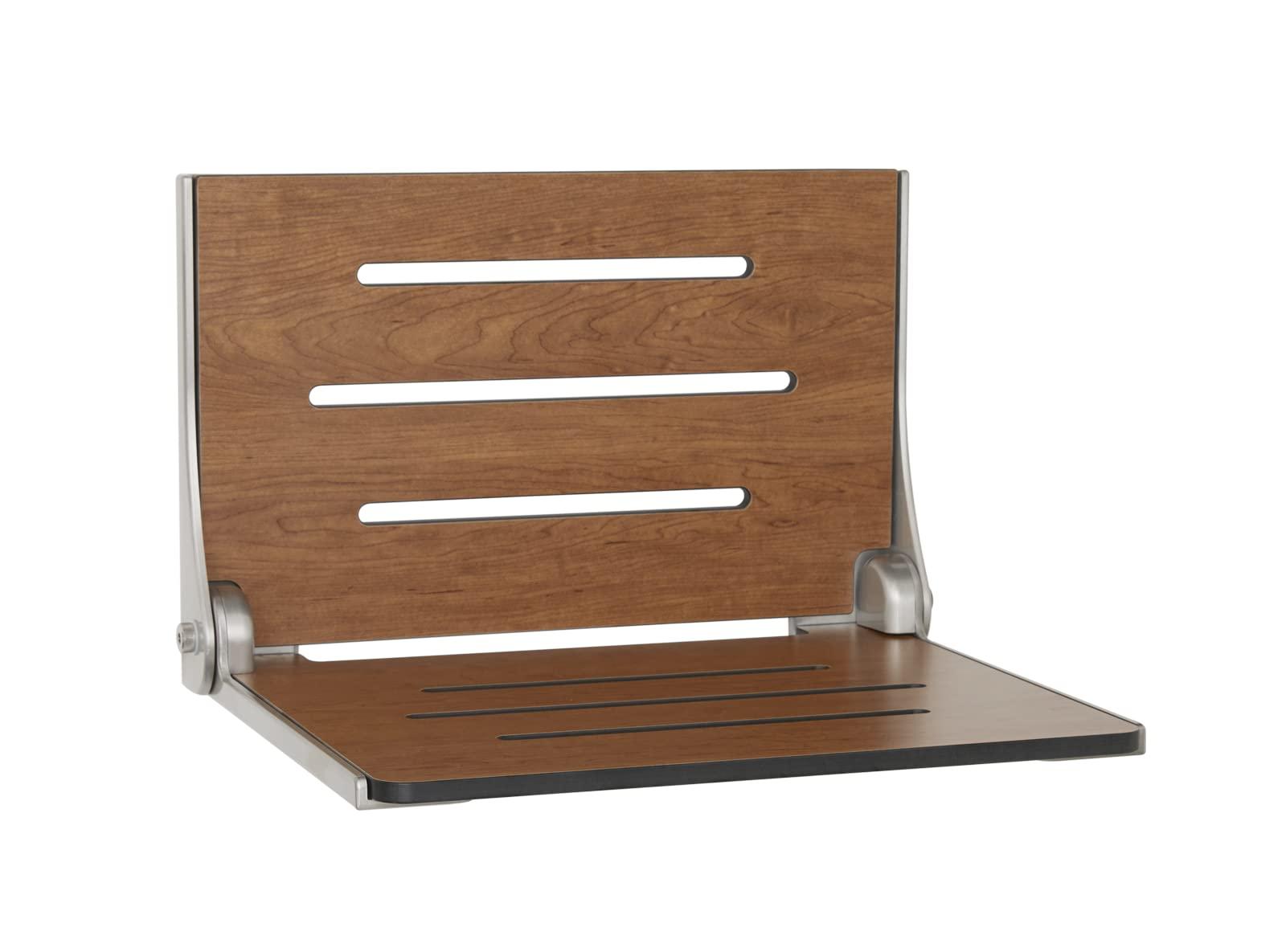 Seachrome Seachrome Silhouette Folding Wall Mount Shower Bench Seat, Rustic Teak Seat with Silver Frame (SHAF-185155-PRTS-S-SL)