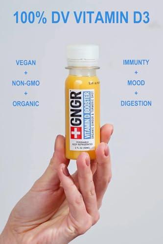 +GNGR +GNGR Vitamin D Immunity Booster Cold-Pressed Ginger Shot with Turmeric, Vitamin D3, Cayenne, Immunity Shot with Peruvian Ginger Juice, for All Natural Immune & Digestive Support (2 fl oz - 12 pack)