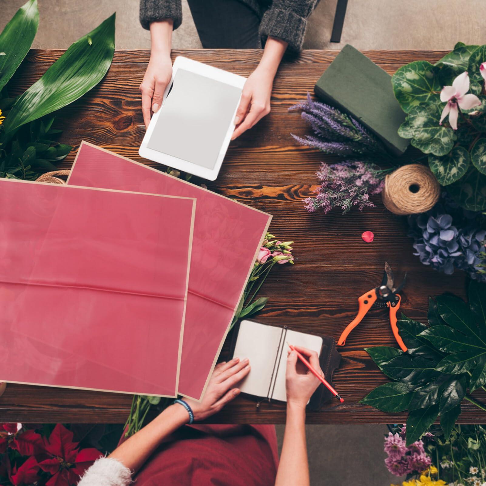 SEWACC Flower Wrapping Paper, 20 Sheets Gold Edge Floral Wrapping Paper Florist Supplies Pure Color Flower Bouquet Packaging Paper Valentines Day Weddings Party