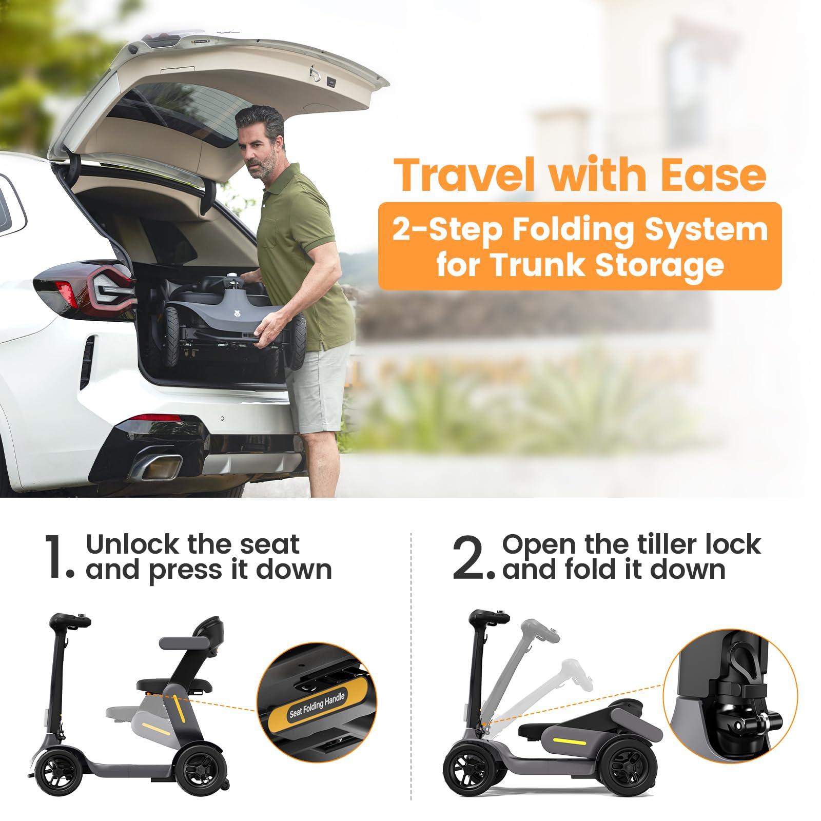 PAISEEC Paiseec S3 Foldable Mobility Scooter for Adults, Seniors - 25 Miles Range, 6 mph, Lightweight Mobility Scooter for Travel, Improved Safety, Large Wheels for Outdoor, LED Headlight, Basket