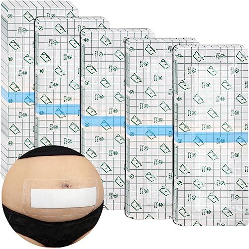 EaseCare C-Section Waterproof Abdominal Incision Bandages Post Hysterectomy Tummy Tuck Shower Protector Scar Cover with Protective Pad Patches Island Dressing Tapes Large Wound Care Supplies 4x10 Pack of 25