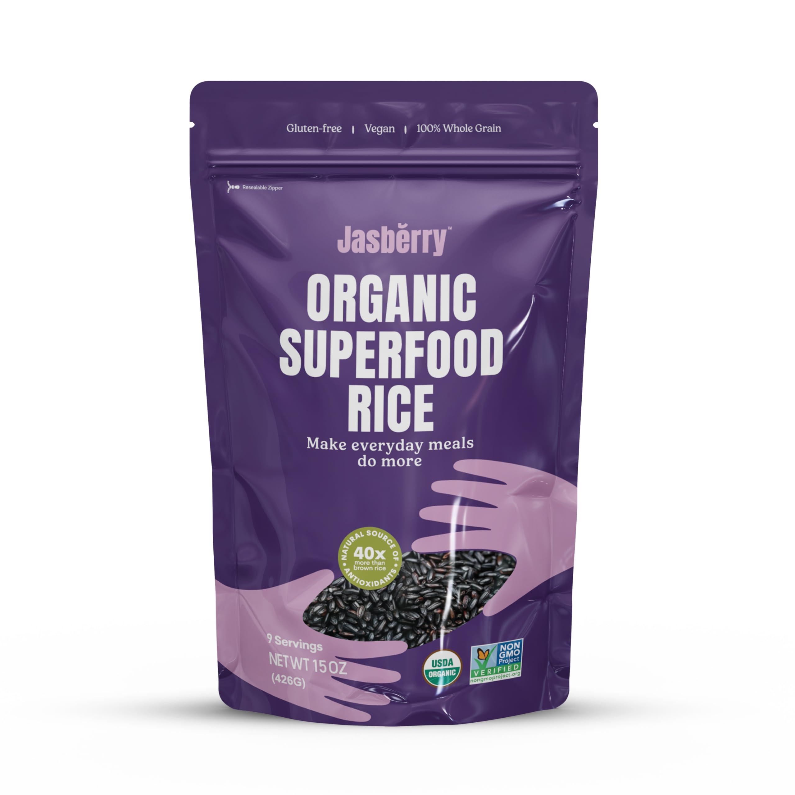 Jasberry Jasberry - Organic Superfood Rice, Soft & Aromatic Whole Grain Purple Rice, High in Antioxidants, Non-GMO, Gluten-free, Easy to cook, Versatile USDA Certified Organic, Vegan (15 Oz Resealable Zip Bag)