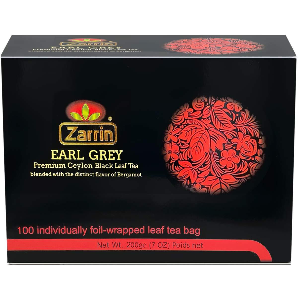 Zarrin Zarrin - Premium Ceylon Earl Grey Black Leaf Tea, 100 Individually Foil-wrapped Tea Bags