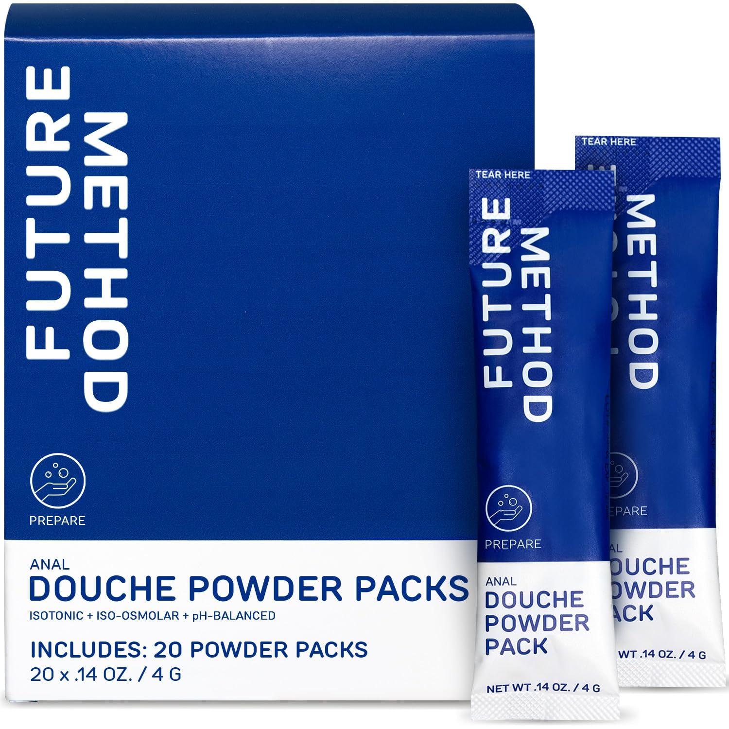 FUTURE METHOD Anal Douche Powder with Reuseable Beaker - pH Balanced & Soothing Anal Flush Cleanser for Enema Bulbs (20 Pack)