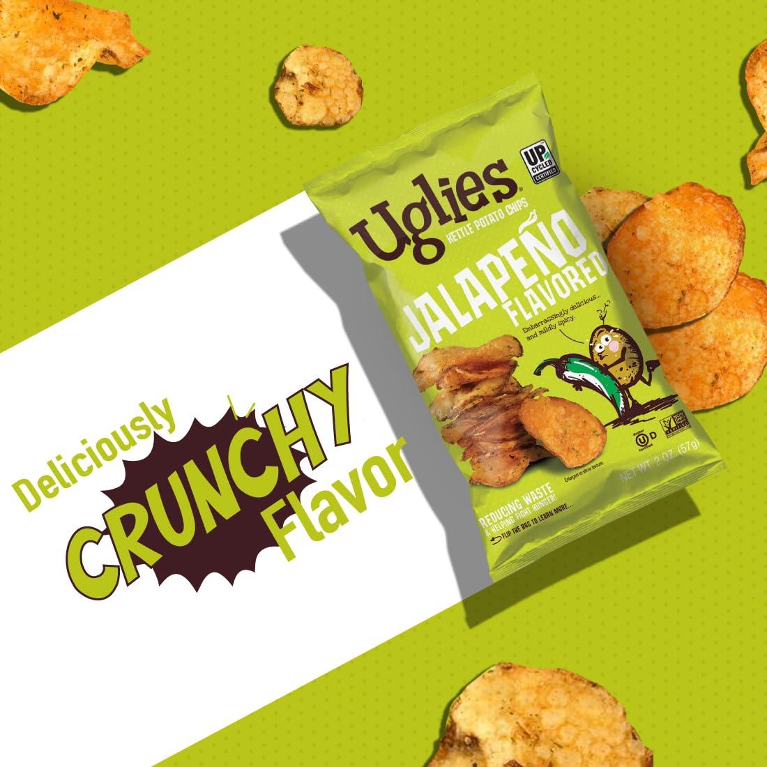 Uglies UGLIES Jalapeno Kettle-Cooked Potato Chips, Gluten-Free Snacks, Kosher-Friendly Chips, Non-GMO Snacks for Kids or Office, Lunch Snacks, Individual Snack Packs, 2 Oz. Bags, Pack of 12