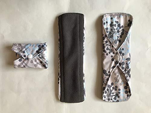 MUMBABY 5 Pieces Charcoal Bamboo Mama Cloth/ Menstrual Pads/ Reusable Sanitary Pads (Silver, Regular (10 inch))