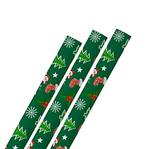 Vantaso Christmas Tree Santa Green Wrapping Paper Rolls for Birthday Weddings Holiday Pack of 3 Roll Gift Wrapping Paper 23 x 58 inch Per roll