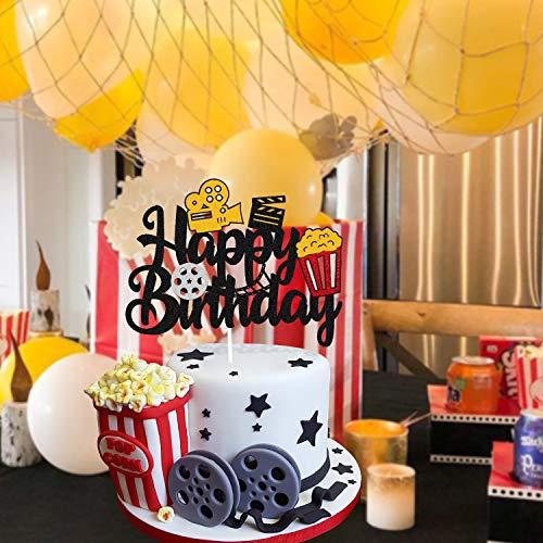 Vikiwiin Film Cake Topper Movie Cinema Birthday Cake Decoration Happy Birthday Sign Cake Decor for Film Projector Movie Night Camera Popcorn Theater Theme Bday Party Celerbrating Supplies