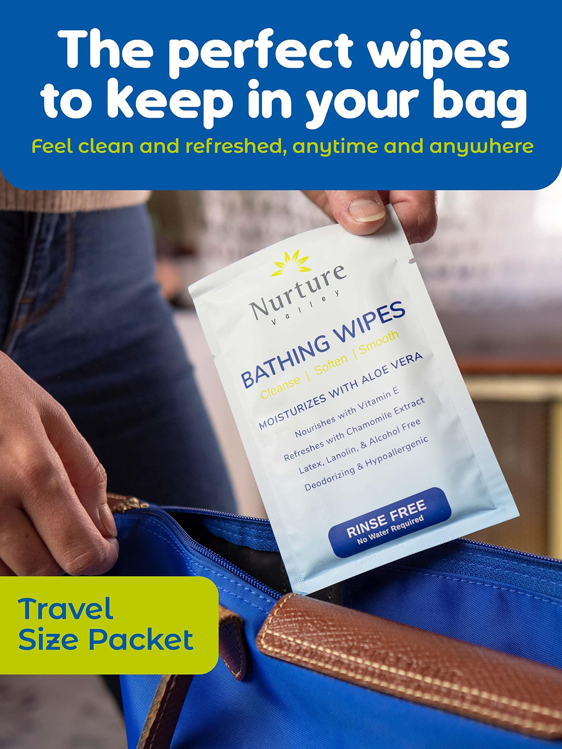Nurture Valley Nurture Rinse Free Bathing Wipes for Adults w/Aloe Waterless Cleansing for sensitive skin Disposable Adult Body Bath Wet Wipe for Disabled Bedridden (Pack of 40 (individually wrapped))