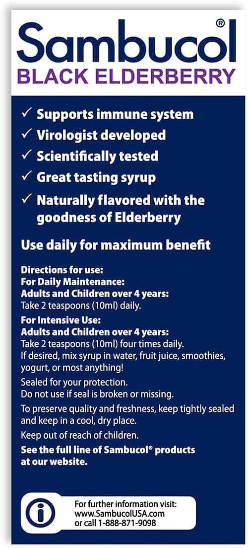 Sambucol Sambucol Black Elderberry Syrup - Sambucus Elderberry Syrup, Black Elderberry Liquid, Immune Support, High Antioxidants, Gluten Free - Original Formula, 7.8 Fl Oz (Pack of 2)