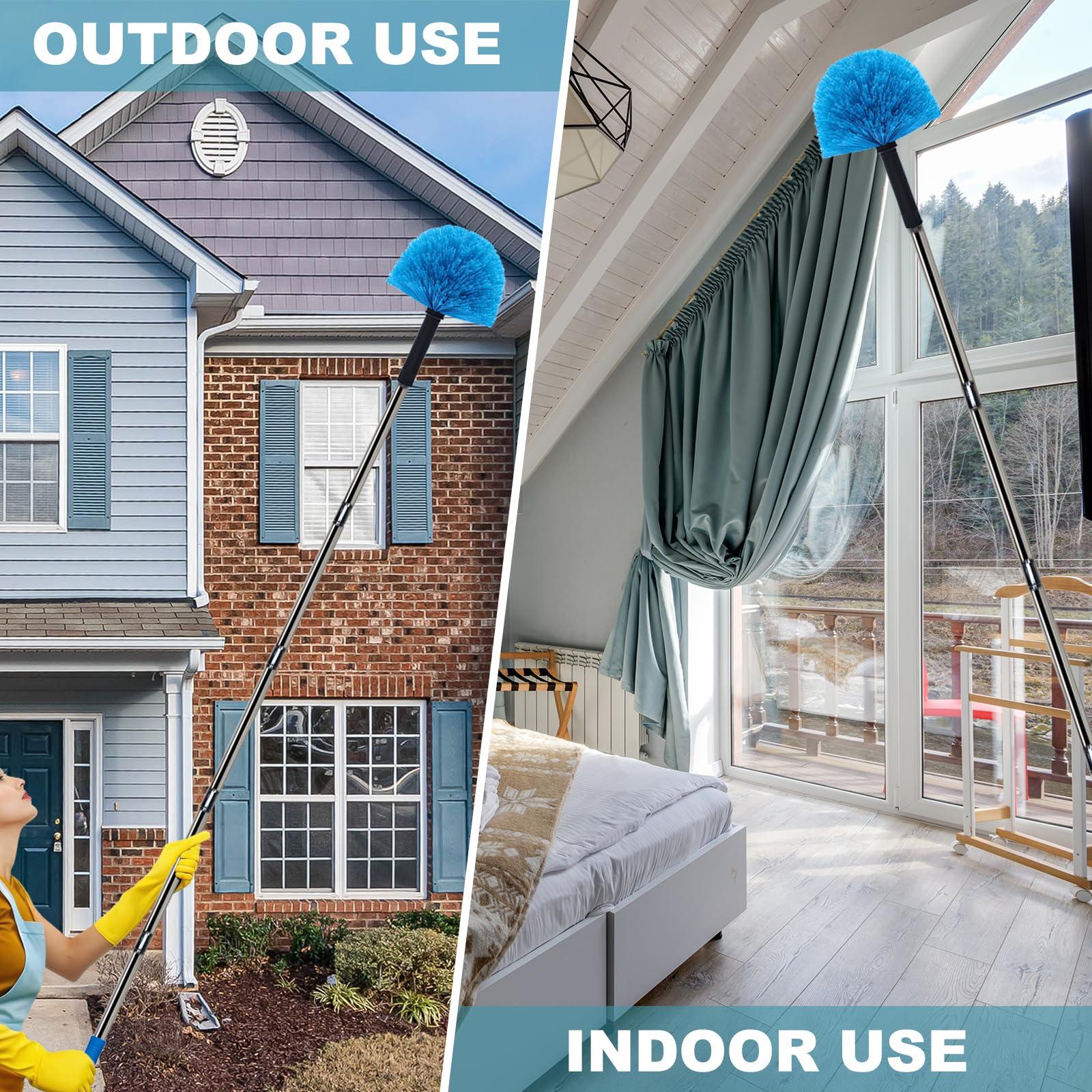 Tonmp Tonmp 3-to-6 Foot Cobweb Duster with 3-6 ft Extension Pole // Spider Web Cleaner Cobweb Brush for Outdoor & Indoor//Splice Stainless Steel Pole //Medium-Stiff Bristles.