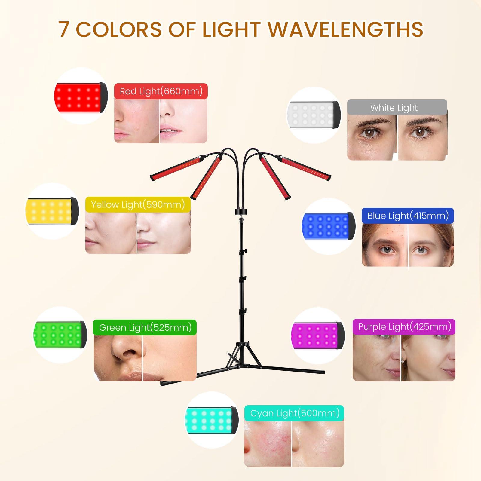 Devowellte 7 Colors LED Red Light Therapy Lamp with Stand & 7 Color Red Light Therapy Lamp with Base