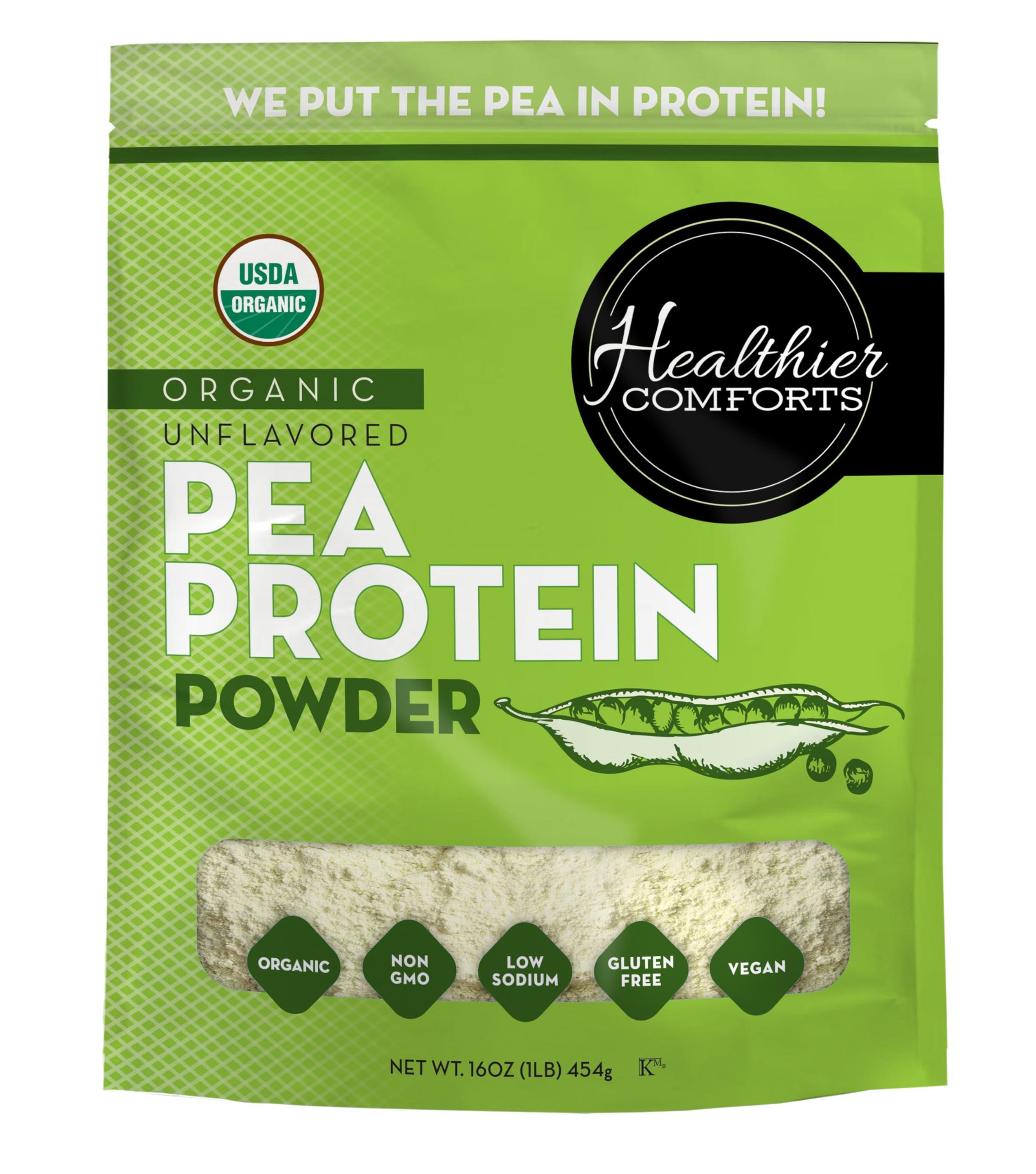 Healthier Comforts Healthier Comforts Pea Vegan Protein Powder w/Low Sodium | 100% Plant Based Protein Powder | Kosher, Gluten Free, Non-GMO, Keto Friendly, Organic Protein Powder | Unflavored Protein Powder 16oz